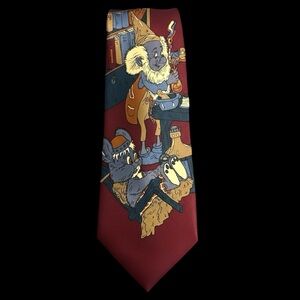 Unique Vintage Men's Novelty Tie with Cartoon Design - Wine Red